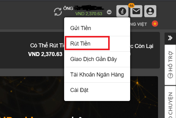 Chọn mục gửi tiền Hướng Dẫn Rút Tiền 188bet Về Tài Khoản Ngân Hàng Thành Công 100%
