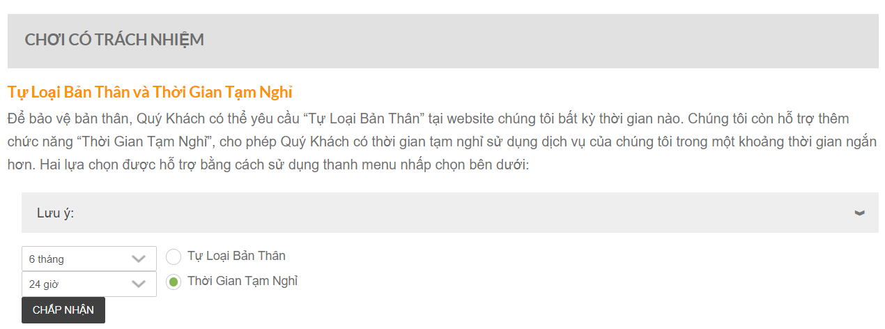 Chức năng tạm nghỉ Giới Thiệu Chơi Có Trách Nhiệm Là Gì