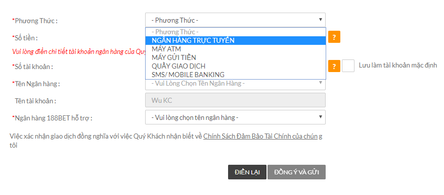 Hướng Dẫn Cách Gửi Tiền 188Bet - 2017
