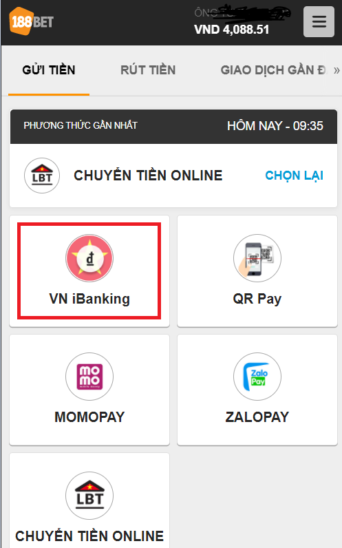 Gửi tiền là VN ibanking Cách gửi tiền 188bet nhanh qua VN ibanking