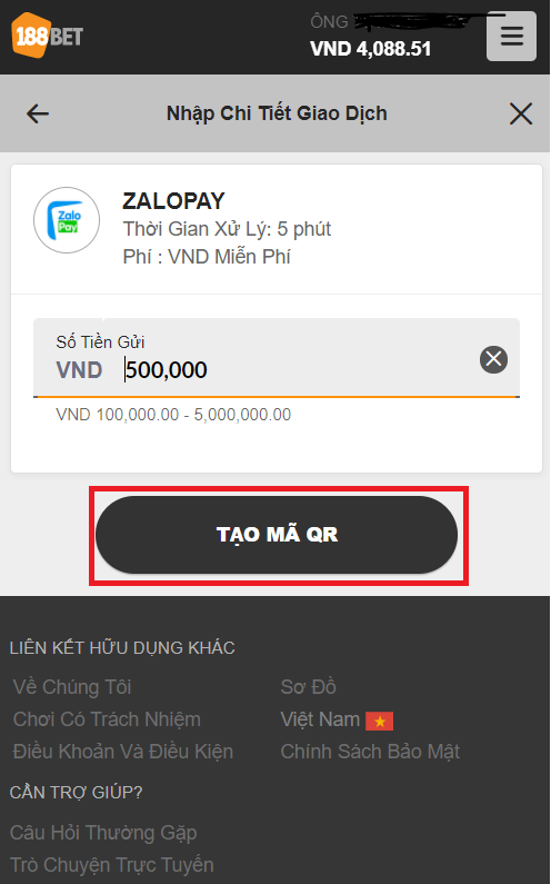 Điền thông tin Cách gửi tiền qua "ZaloPay"