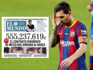 Truyền thông Tây Ban Nha công khai hợp đồng 555 triệu euro của M10 và Bacelona trong 4 năm. Cực nóng vụ Messi bị lộ hợp đồng 555 triệu euro: Thủ phạm "đâm sau lưng" là ai?