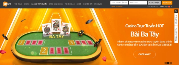 Đăng ký tài khoản tại 188bet bằng cách chọn Đăng ký ở góc phải màn hình Hướng Dẫn Cách Cá Cược Win Three Cards Tại 188BET Đơn Giản Nhất