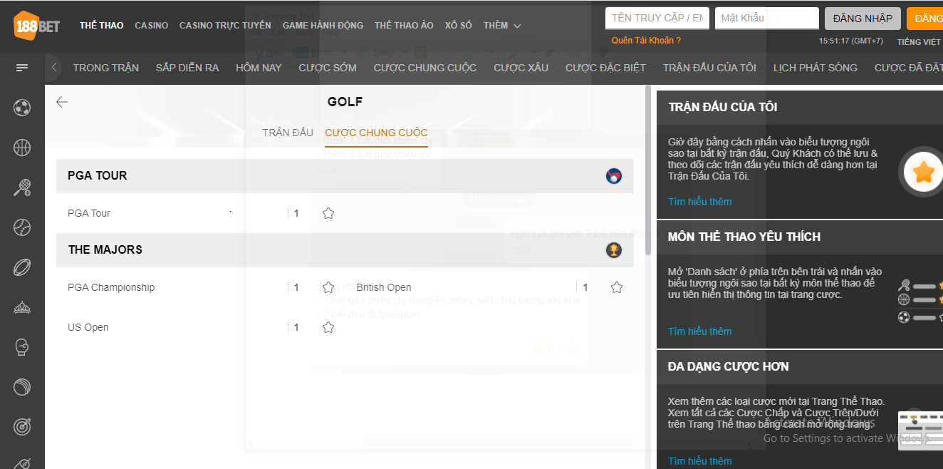 Tiến hành đặt cược golf sau khi phân tích kỹ lưỡng Cách Cá Cược Golf Online Tại 188BET Dễ Ăn Tiền Nhất Bạn Nên Biết