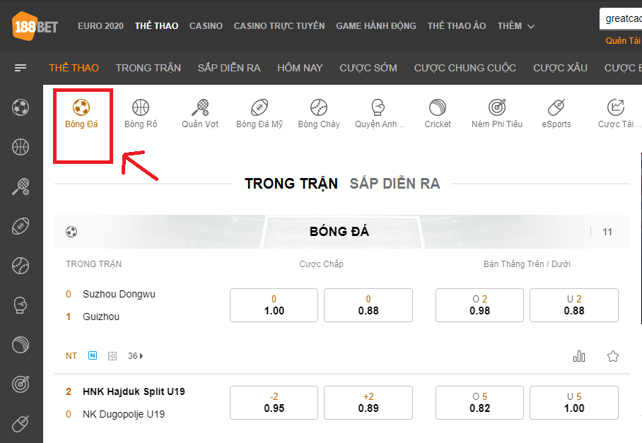 Click ngay vào mục Thể Thao để xem những kèo cá độ bóng đá hấp dẫn Cược Đá Phạt Là Gì? Loại Cược Này Có Gì Hấp Dẫn Người Chơi?