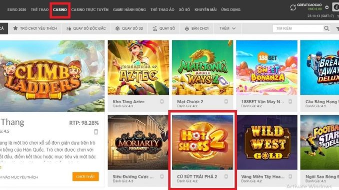 Truy cập nhà cái trực tuyến 188BET để bắt đầu chơi game Cú Sút Trái Phá 2