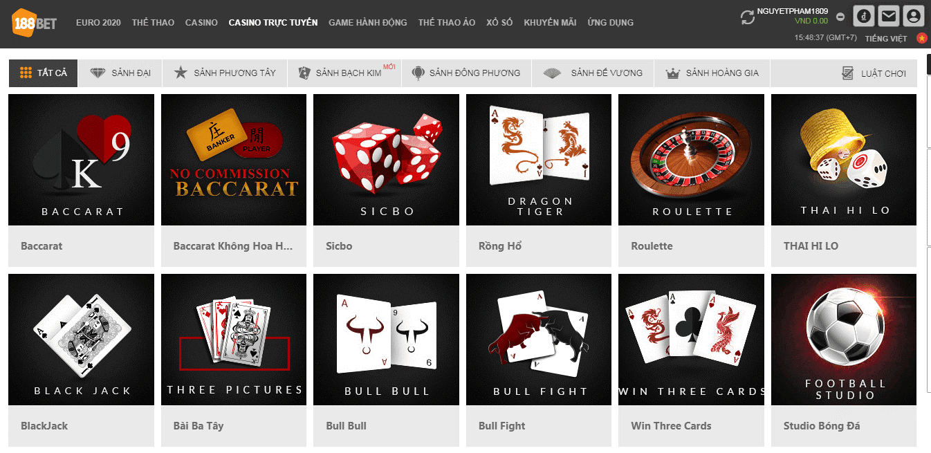Giao diện casino trực tuyến tại 188bet Tìm Hiểu Sảnh Bạch Kim & Khuyến Mãi Ngôi Sao Bạch Kim 188bet