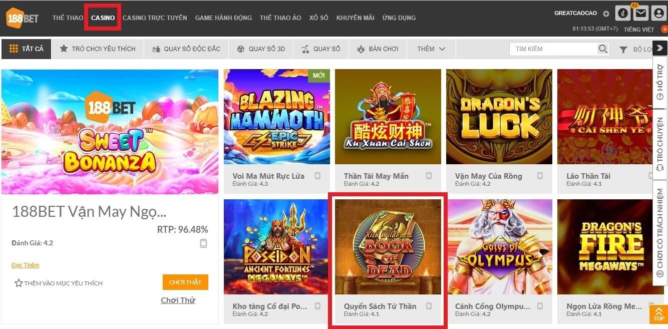 Tìm game trong mục Casino Khám Phá Game Kịch Tính Quyển Sách Tử Thần, Nhận 5000x Thưởng