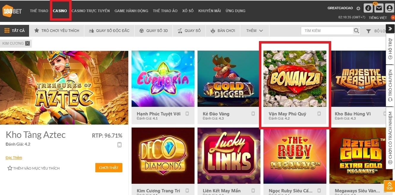 Tìm game trong mục Casino Game Vận May Phú Quý - Cùng Khai Thác Đá Quý Trúng Thưởng 12,000x
