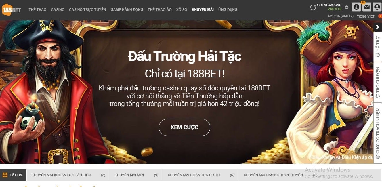 Khuyến mãi độc quyền Đấu Trường Hải Tặc – Chỉ có tại 188BET! Tham Gia Khuyến Mãi Đấu Trường Hải Tặc – Thắng Hơn 42 Triệu