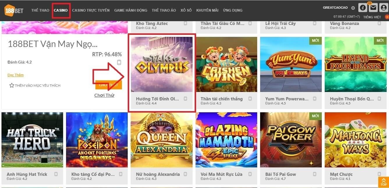 Tìm game Hướng tới đỉnh Olympus Hướng tới đỉnh Olympus: Game thần thoại đặc sắc 2000x thưởng