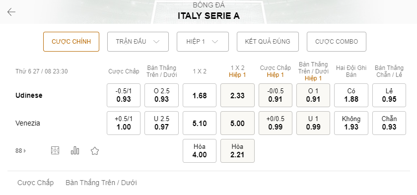 Tỷ lệ kèo Bóng Đá Ý tại 188bet Cập nhật tỷ lệ bóng đá Ý – Kèo bóng đá ngoại Serie A hôm nay