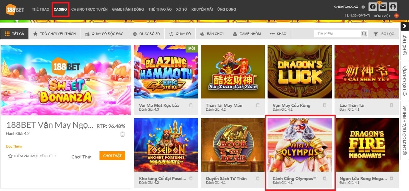 Tìm game Cánh Cổng Olympus trong mục Casino Cánh Cổng Olympus: Thử thách thần Zeus thắng 5000x cược