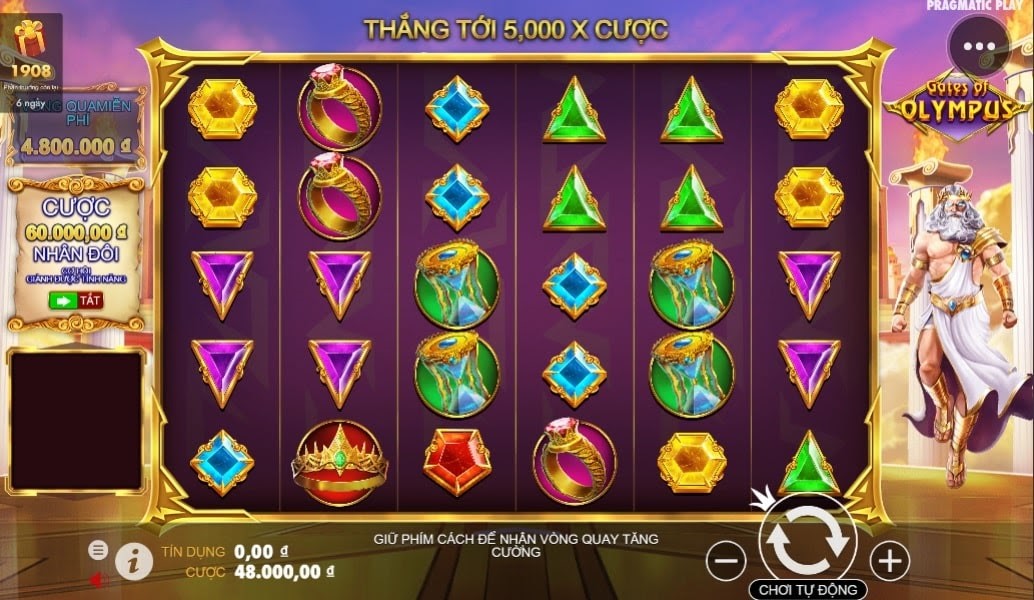 Dữ liệu về chuỗi thắng liên hoàn thể hiện trong bảng thông tin bên trái Cánh Cổng Olympus: Thử thách thần Zeus thắng 5000x cược