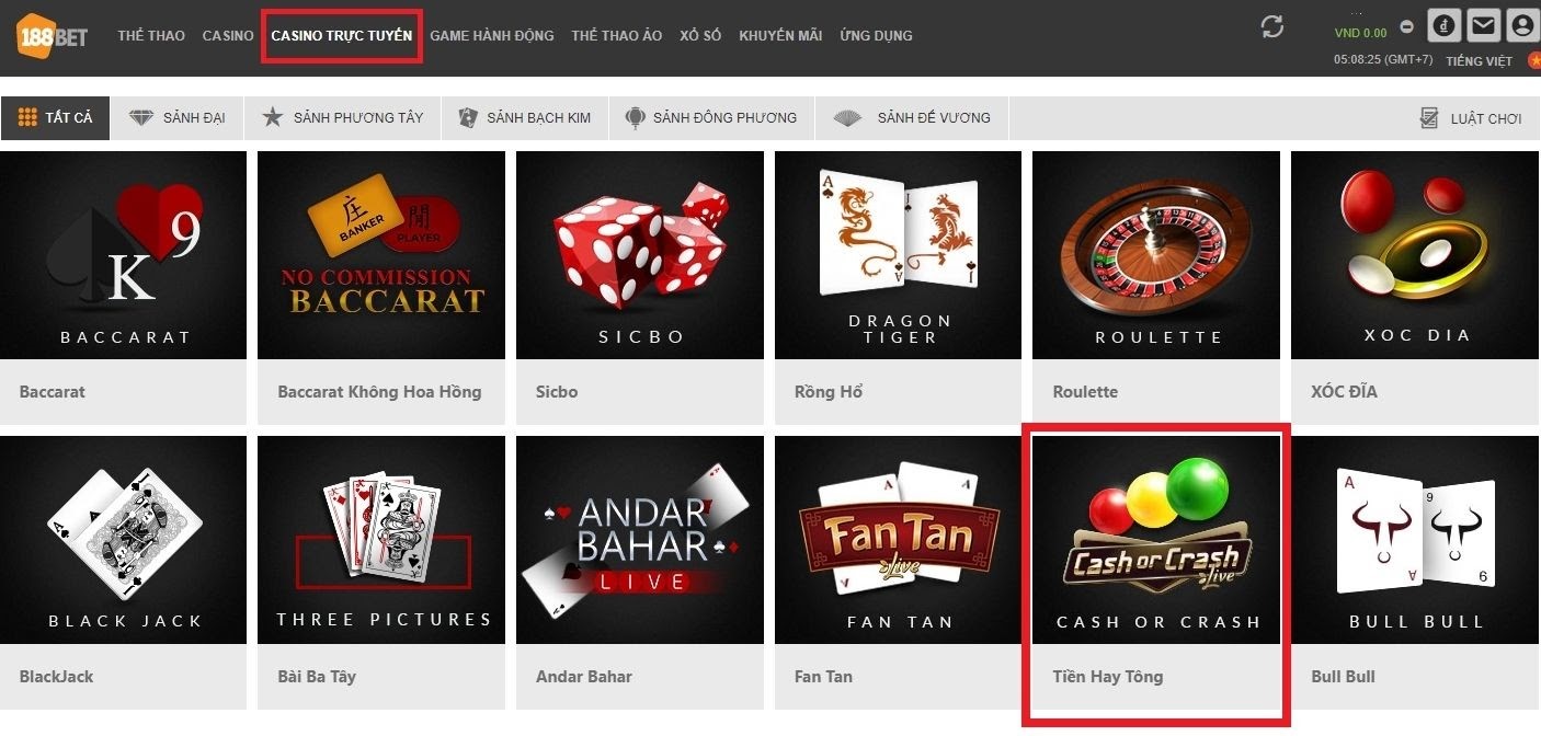Game Tiền Hay Tông thuộc sản phẩm cá cược Casino Trực Tuyến Tiền Hay Tông - Game live casino có RTP cao nhất tại 188BET