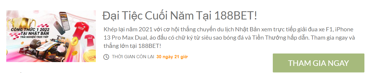 Tham gia đại tiệc cuối năm tại 188bet Đại tiệc cuối năm 188BET cơ hội du lịch Nhật Bản xem F1