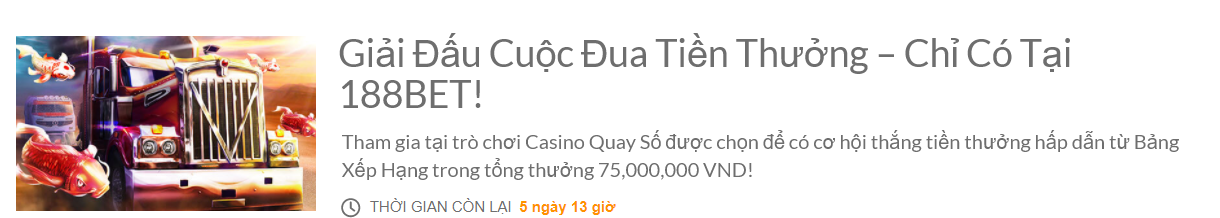 Tham gia cá cược casino quay số tại 188bet để có cơ hội nhận khuyến mãi. Giải Đấu Cuộc Đua Tiền Thưởng Độc Quyền Tại 188BET