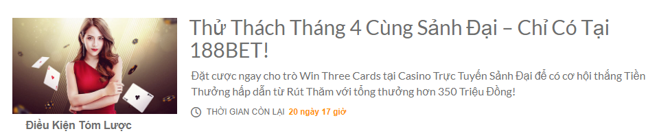 188bet mở khuyến mãi cực khủng tháng 4. Thắng lớn với thử thách tháng 4 cùng sảnh đại 188bet
