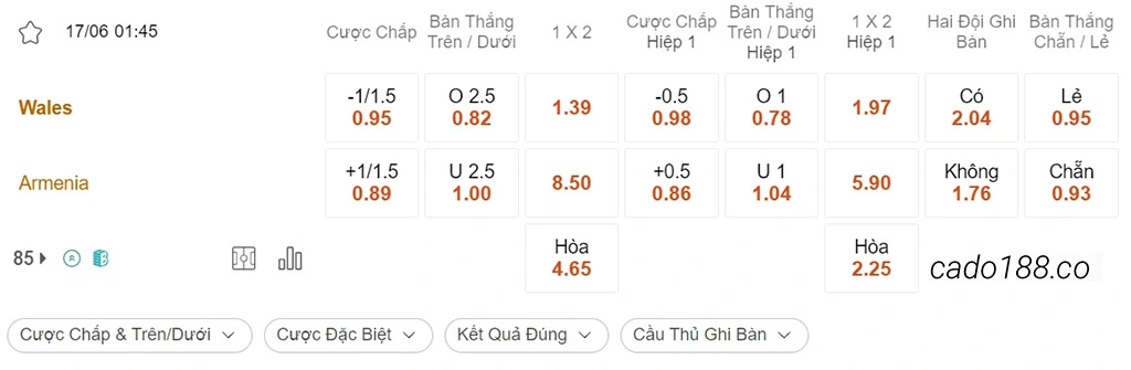 Soi kèo xiên ngày 17/06 Wales vs Armenia, 01h45, vòng loại Euro 2024
