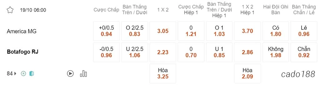 Nhận định kèo xiên ngày 19/10 America MG vs Botafogo, 06h00, VĐQG Brazil