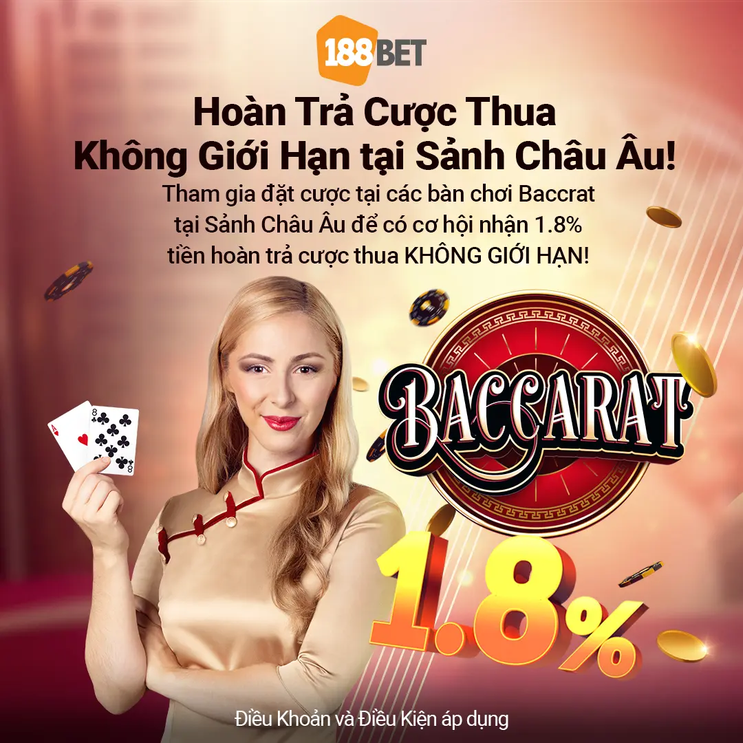 188BET tung khuyến mãi “Hoàn trả cược thua không giới hạn” Khuyến mãi 188bet