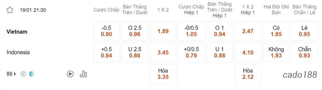 Việt Nam vs Indonesia, 21h30, Asian Cup
