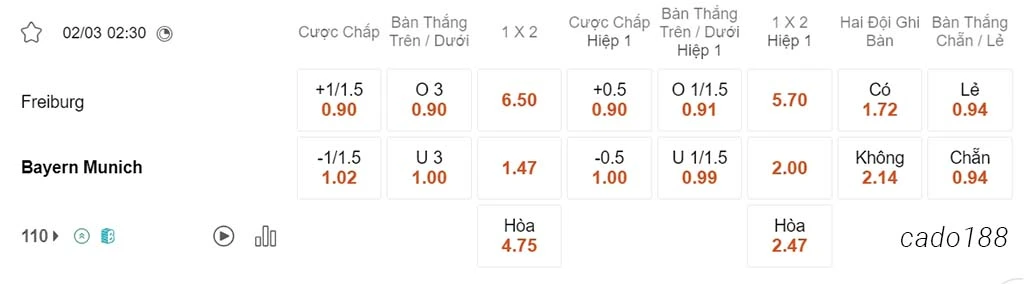 Freiburg vs FC Bayern Munich, 02h30, Bundesliga