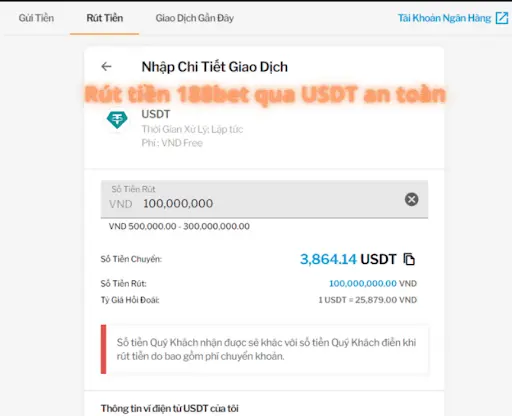 Cách rút tiền bằng USDT tại 188bet cách rút tiền từ usdt về tài khoản ngân hàng