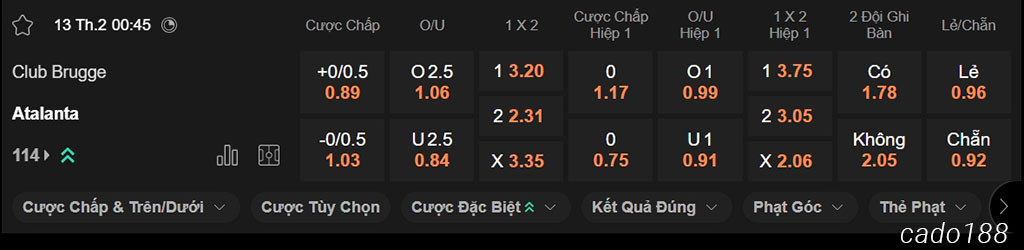 Nhận định kèo xiên 13/02 Club Brugge vs Atalanta, 00h45, Champions League